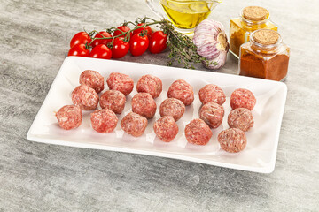 Uncooked raw beef meatball minced