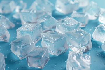Obraz premium Close-up of Ice Cubes on Blue Background