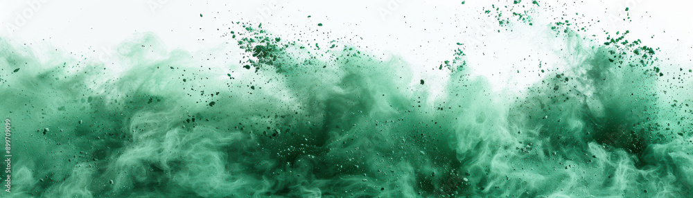 Wall mural abstract green powder explosion on a white background, creating a dynamic and vivid cloud of dust pa