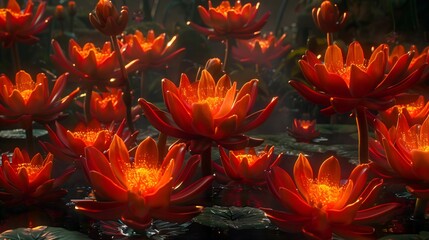 beautiful lotus flowers glowing with colorful colors