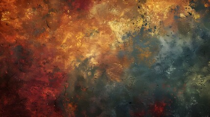 A vibrant abstract painting featuring swirling colors that evoke a fiery, cosmic atmosphere.