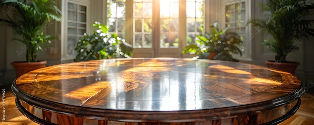 Poster elegant walnut table in traditional study setting ready for product display