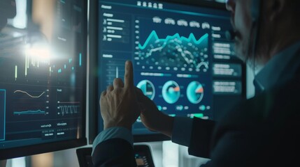 Fototapeta premium Business finance data analytics graph.Financial management technology.Advisor using KPI Dashboard on virtual screen.