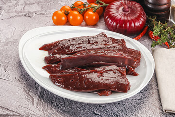 Raw beef liver slices for cooking