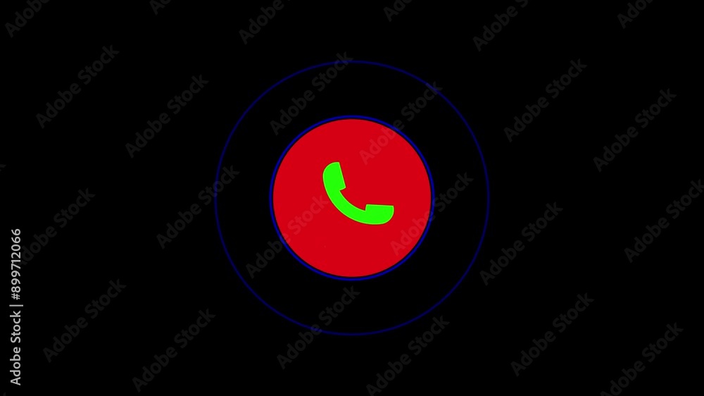 Poster green color call icon animation in balack backgrounnd. mobile phone call icon.