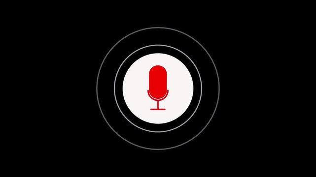 Audio microphone icon animation. radio wave , black backgraound