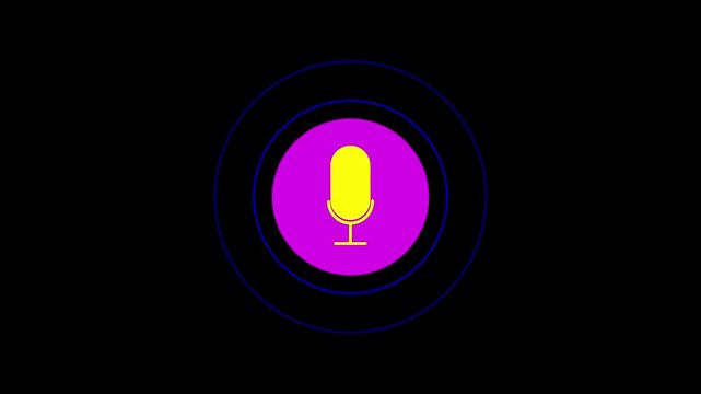 Audio microphone icon animation. radio wave , black backgraound