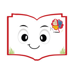 Fototapeta premium Book character design or book mascot, perfect for logo, web and print illustration, Cute funny book hand drawn cartoon kawaii simple icon. Isolated on white background. Book think,literature childis
