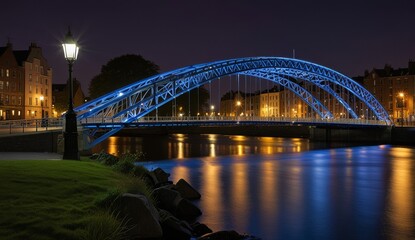 Illuminated Bridge at Night