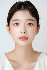 Portrait of a Young Woman with Clear Skin and Elegant Makeup, Featuring Natural and Subtle Beauty