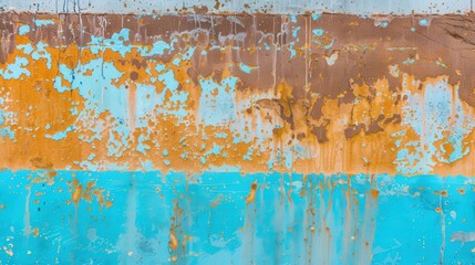 Rusty Wall Featuring Blue and Brown Colors With Weathered Texture in Urban Setting