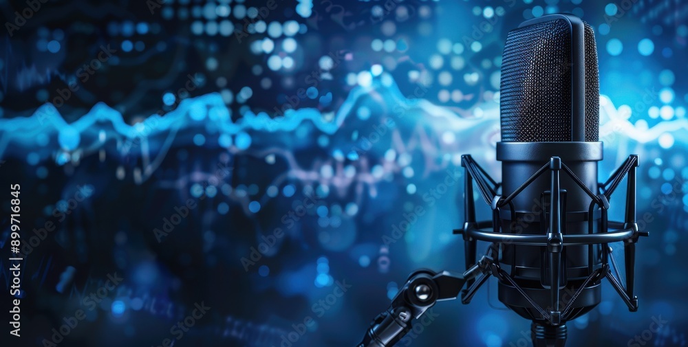 Canvas Prints microphone with sound waves in the background on blue digital art style background