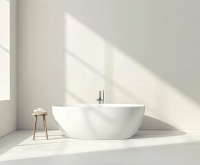 Fototapeta premium Modern Minimalist Bathroom Featuring Oval Freestanding Bathtub in Natural Light