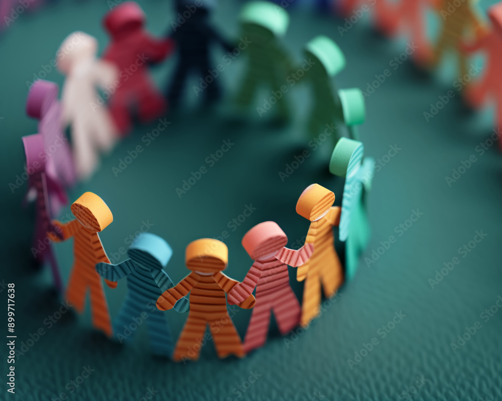 Aufkleber colorful paper figures linked together to symbolize unity and collaboration in a creative and vibran
