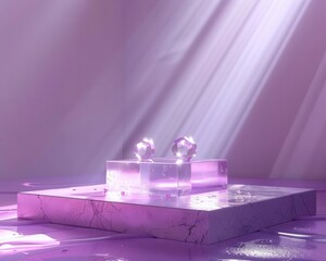 Elegant 3D glass podium with light reflections