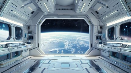 Space Station Interior with Earth View