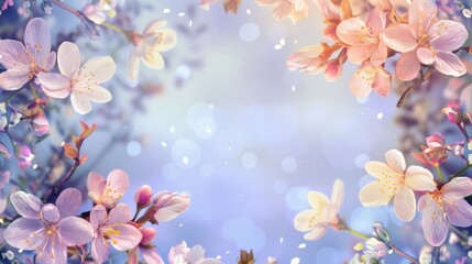 Fototapeta premium Background with a floral frame spring flowers. wedding card invitation. Celebration 