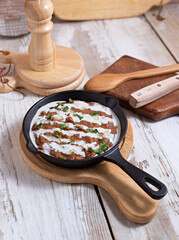 Fava beans dip, traditional egyptian, middle eastern food foul medames
