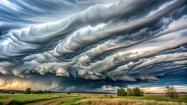 Dramatic and rare cloud formation known as undulatus asperatus , weather, clouds, atmospheric, unique, sky, nature