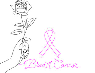 Rose flower line art vector for Breast Cancer awareness