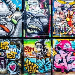 Colorful Graffiti Mural on Brick Wall in Urban Alleyway at Daytime
