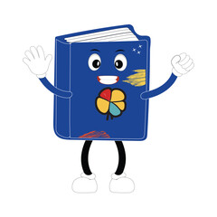 Fototapeta premium Cute cartoon book set character with different emotions and in action. Collection of cartoon,retro, groovy characters. Vector flat icons set isolated on white background.