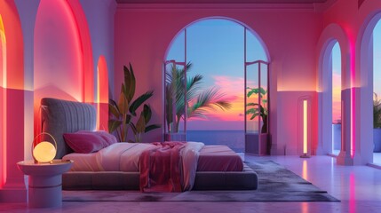 Modern Bedroom with Sunset View