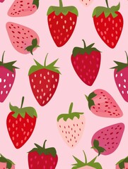 Cute Pattern of Pink Strawberries on Soft Pink Background