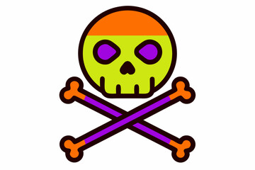  Vector Line Art Halloween Skull and Crossed Bones Icon