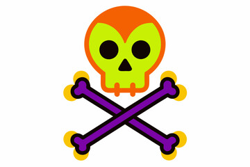  Vector Line Art Halloween Skull and Crossed Bones Icon