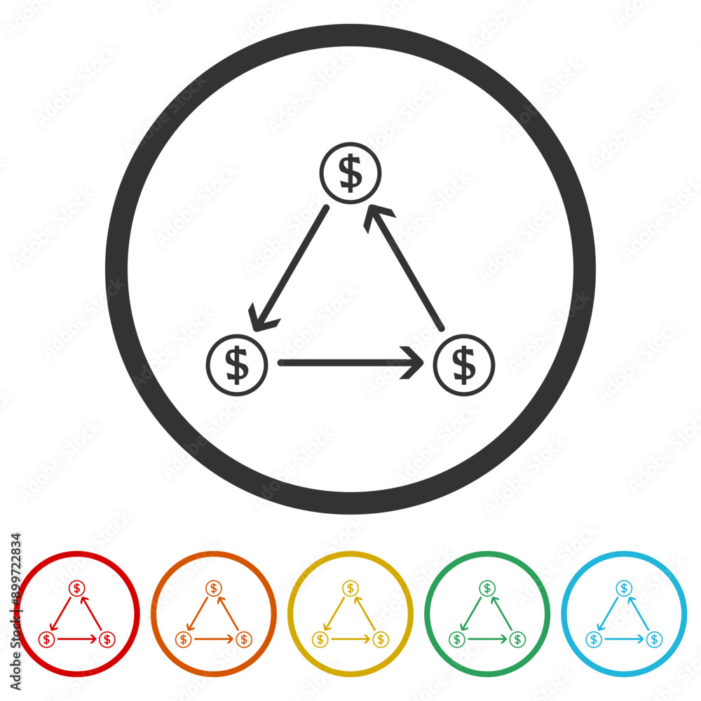 Poster money transfer icon. set icons in color circle buttons