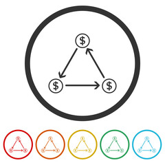 Money Transfer icon. Set icons in color circle buttons