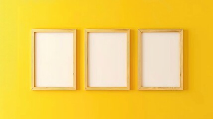 Wooden frame set on bright yellow backdrop for design mockup with text space