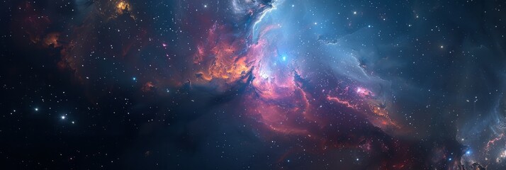 Galaxy with cosmic dust clouds, dark lanes, bright stars, deep space