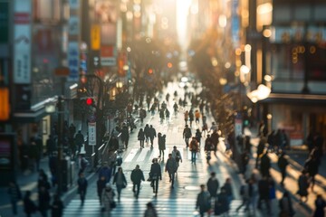 Close-up of business district with bustling streets, representing vibrant commercial activity