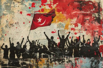 Fototapeta premium Contemporary Art Collage of Turkey Soccer Fans
