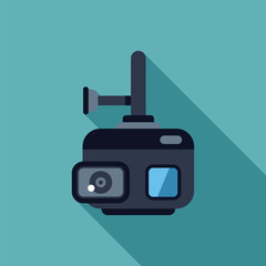 Action camera recording with external microphone flat design icon with long shadow