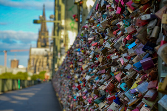 Cologne , Germany. Love locks on the Hohenzollern bridge 