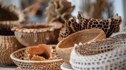 Woven baskets and natural material items up close