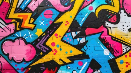 Fototapeta premium Graffiti pop art background on the wall. Graphic design. Art abstract colorful pattern wallpaper art Abstract Hand Spray Paint Camouflage Brush Strokes