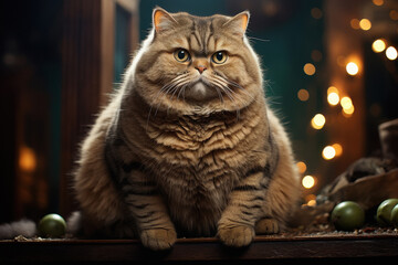 Overweight cat sitting at home