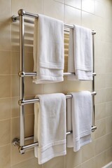 Towels Hanging on a Heated Towel Rack.