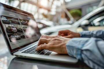Person browsing online listings for used cars, showcasing convenience and accessibility
