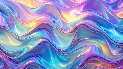 Obraz premium Abstract holographic background with wavy texture in pastel violet, blue, and yellow, Holographic, Foil, Trendy, Abstract, Vibrant