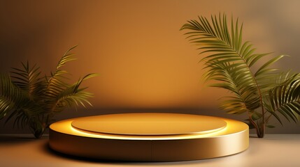 Obraz premium Golden Platform with Palm Leaves
