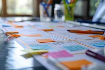 Close-up of strategic planning meeting agenda, representing organization and structure in decision-making