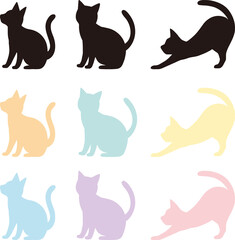 シンプルなねこシルエットイラストセット