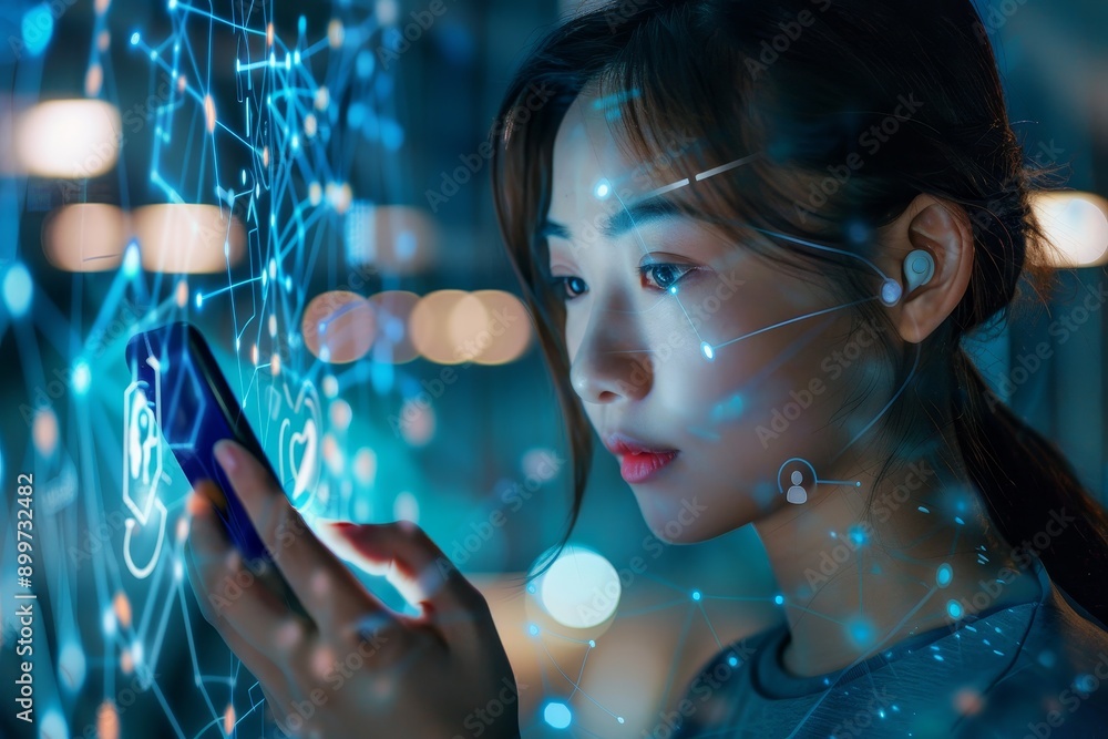 Poster person using ai-powered virtual assistant on smartphone, illustrating convenience and efficiency