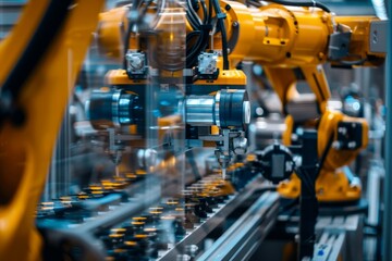 Close-up of AI robotic arm assembling products, showcasing automation and efficiency in manufacturing
