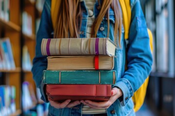 Excited Student with Fresh College Textbooks, Eager for Classes to Begin
